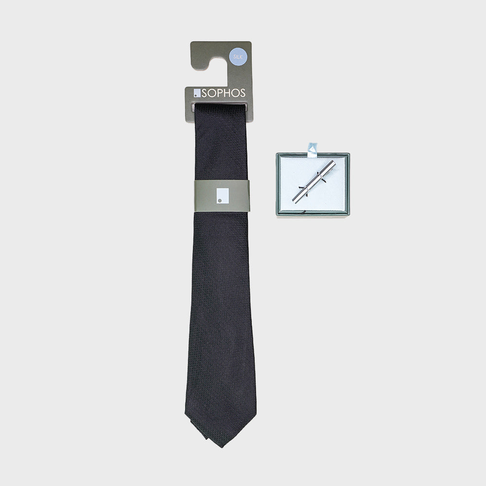 Black Silk Tie and Tie Bar Bundle
