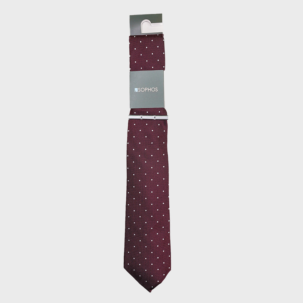 Burgundy Silk Spot Tie and Tie Bar Bundle