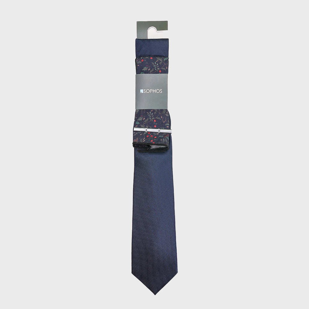 Navy Waffle Tie and Heritage Pocket Square with Tie Bar Bundle