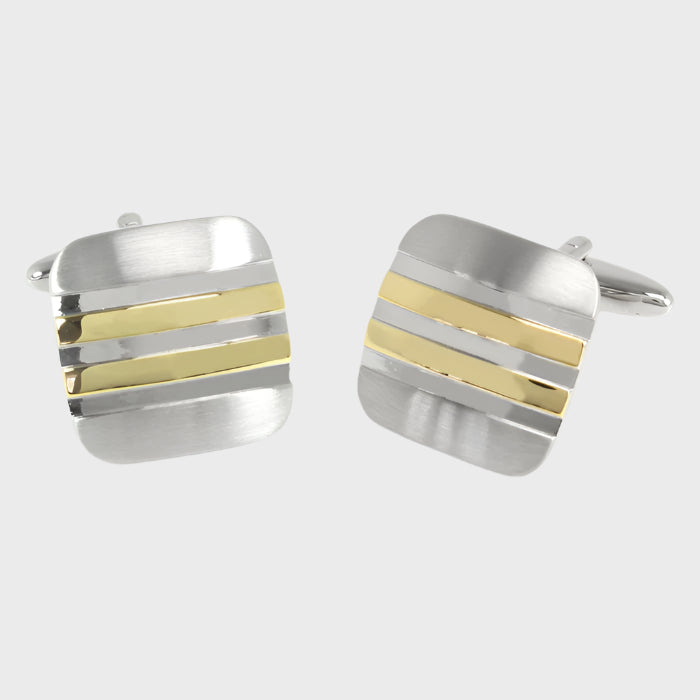 Centre Stripes Shiny Rhodium Finish Cufflinks