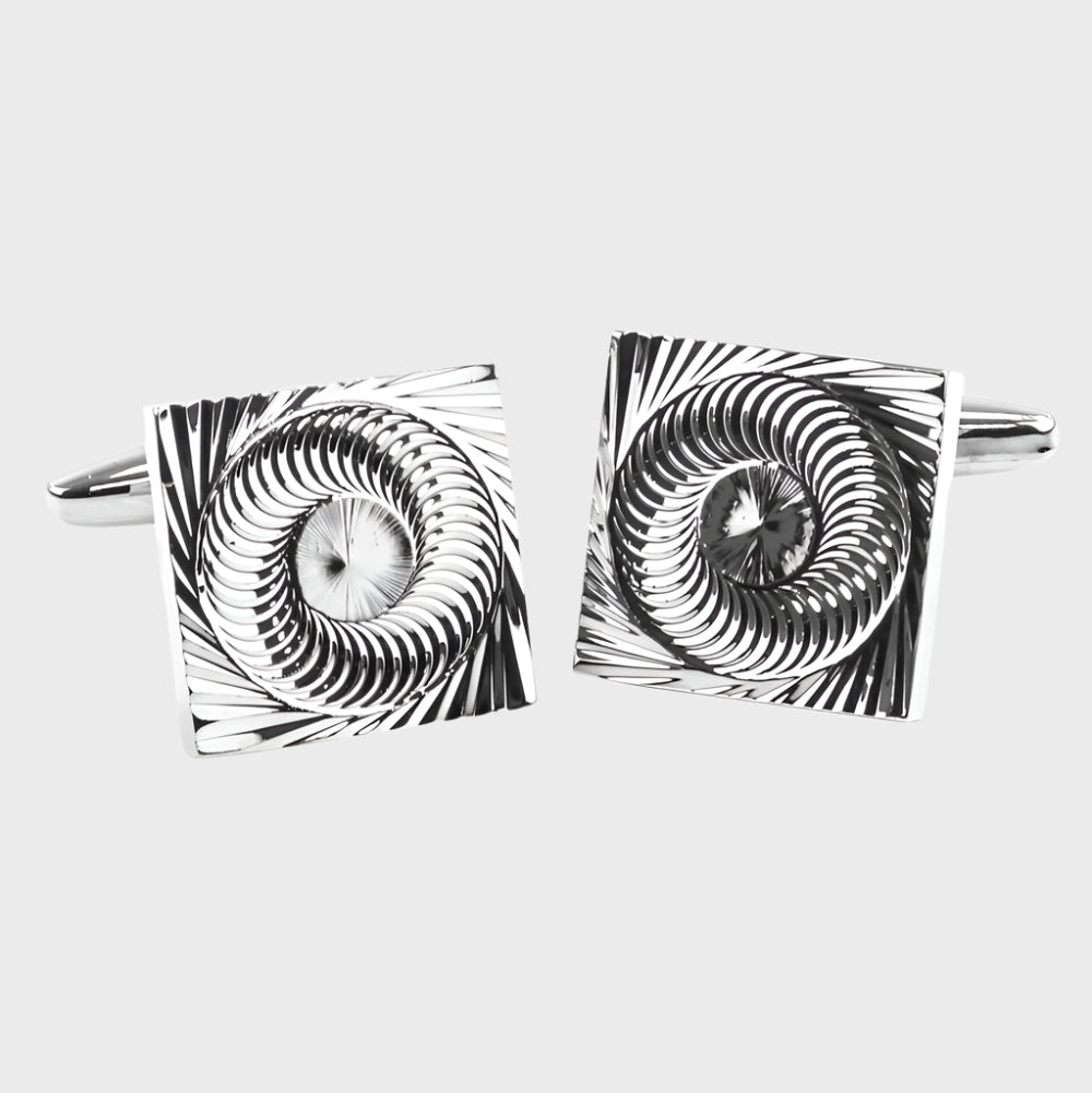 Spiral Etched Silver Finish Cufflinks