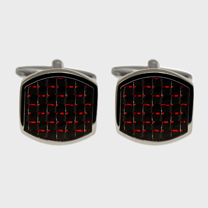Rhodium Finish Oval Rim Carbon Fibre Cufflinks