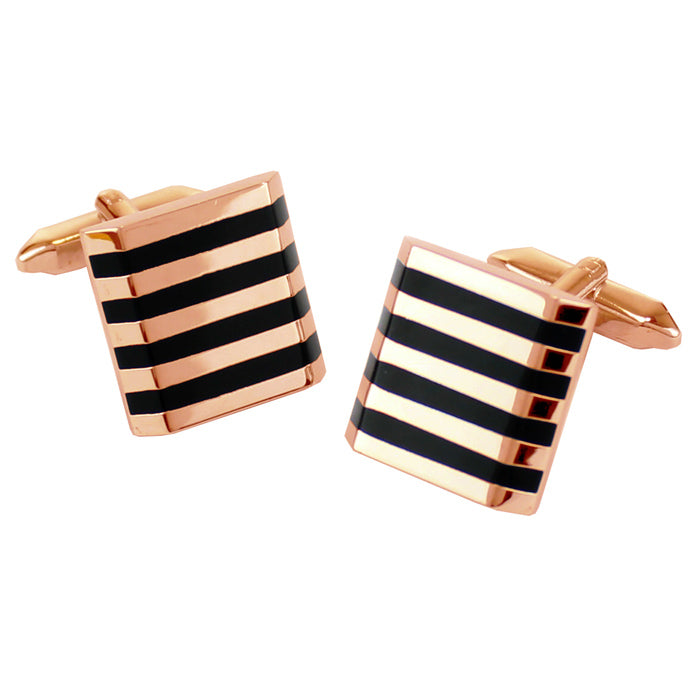 Rose Gold Finish Cufflinks with Black Lines