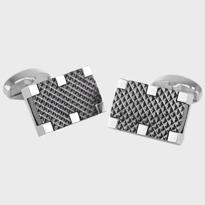 Rectangle Gunmetal and Silver Finish Lattice Cufflinks