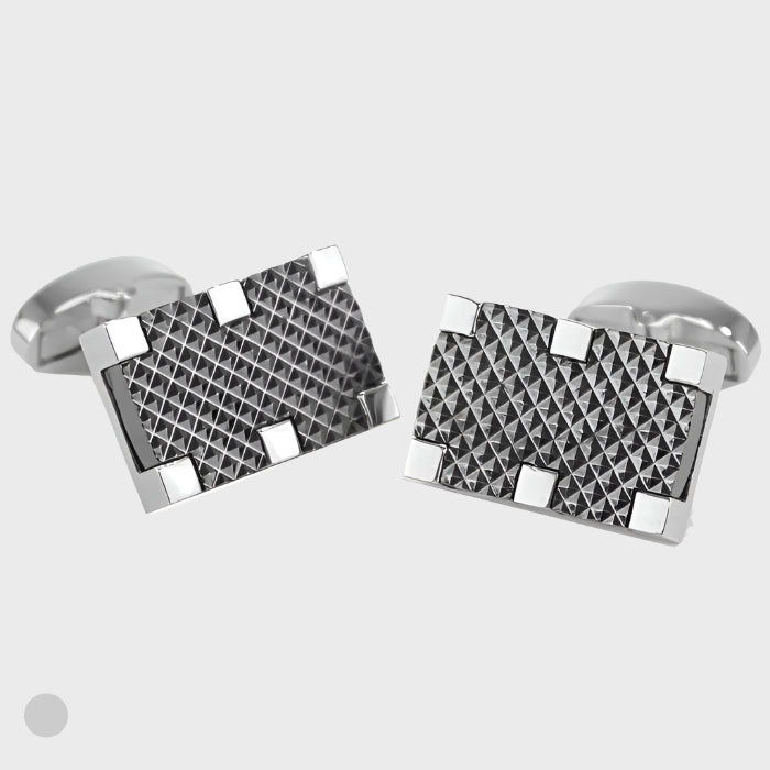 Rectangle Gunmetal and Silver Finish Lattice Cufflinks