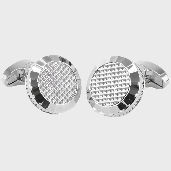 Circle with Silver Finish Centred Lattice Cufflinks