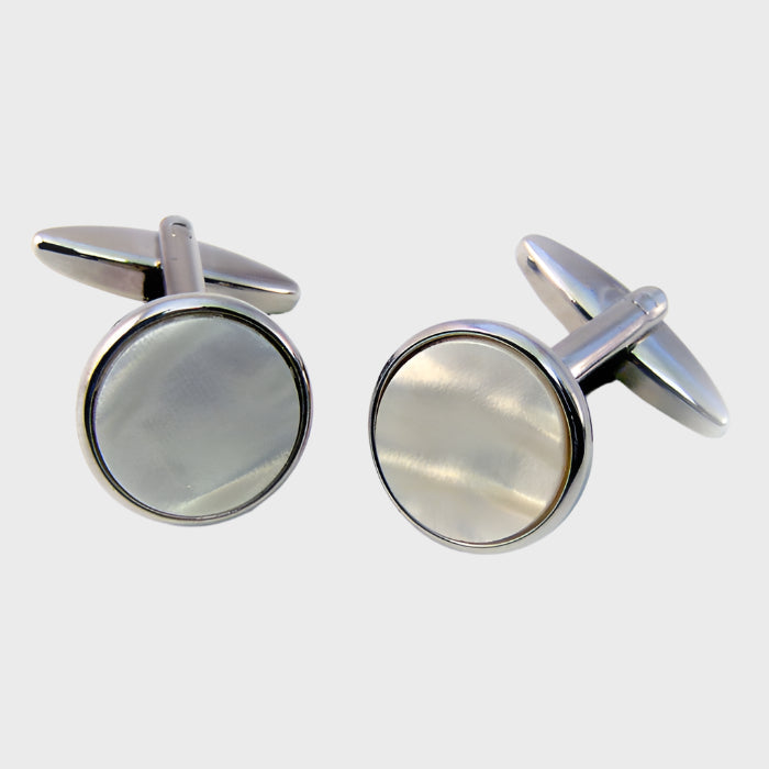 Round Rhodium and White Finished Cufflinks