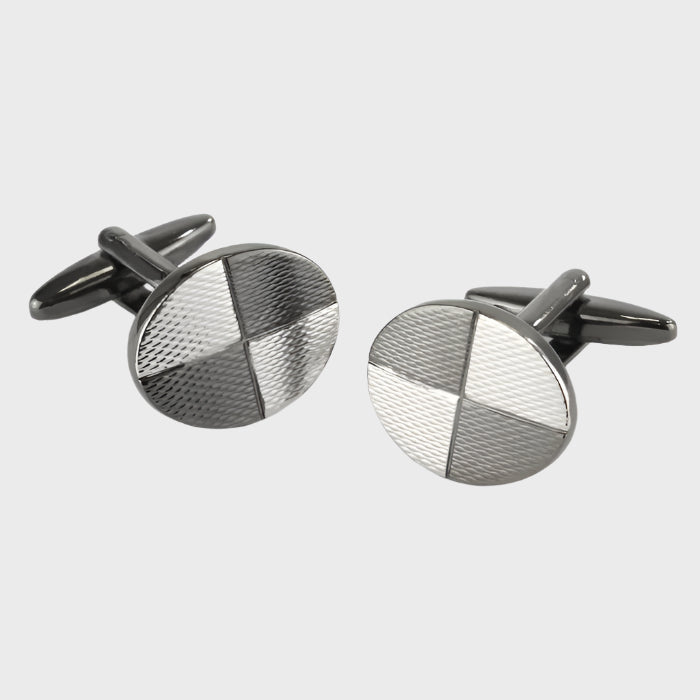 Gunmetal and Silver Finish Oval Cufflinks