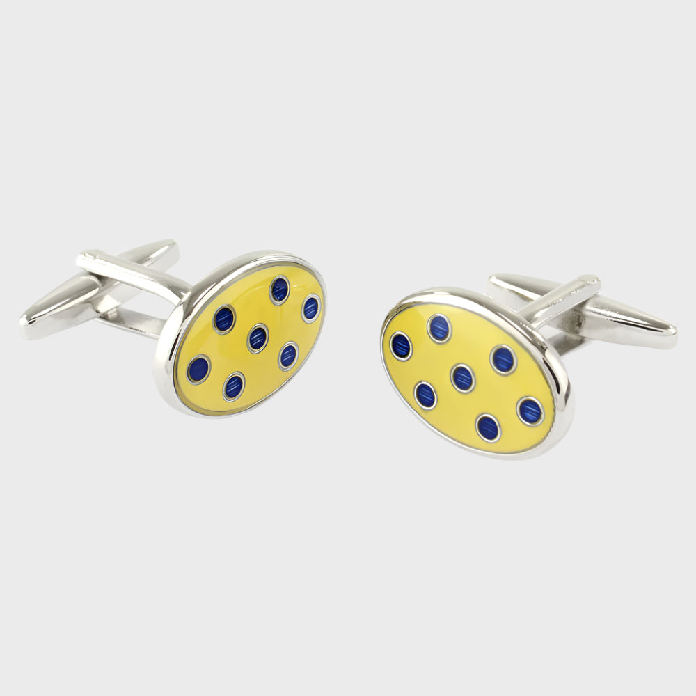 Yellow and Navy Spot Oval Cufflinks