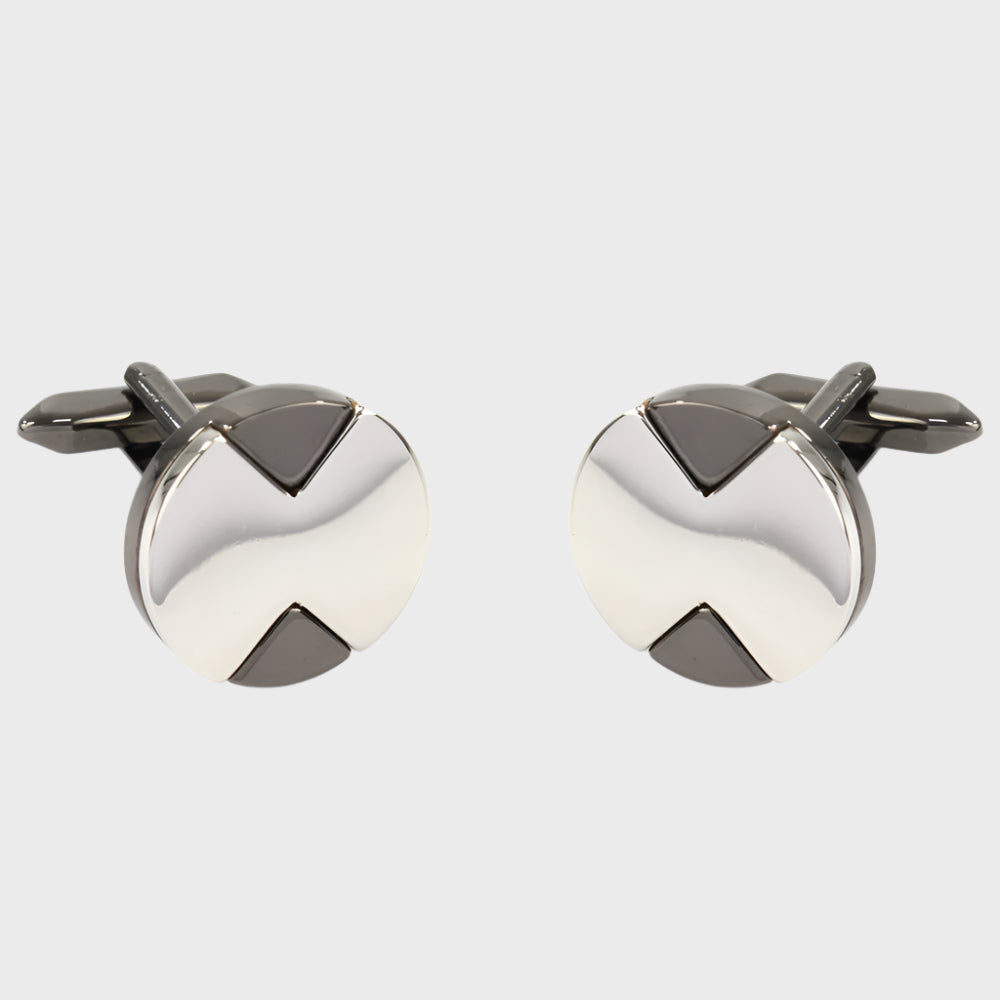 Round Gunmetal and Silver Finish Cufflinks