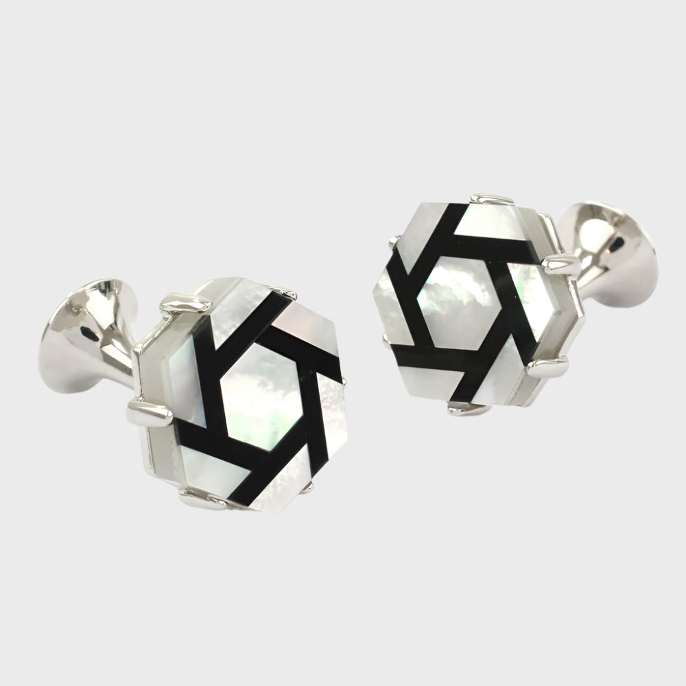 Hexagonal Mother of Pearl Effect Cufflinks