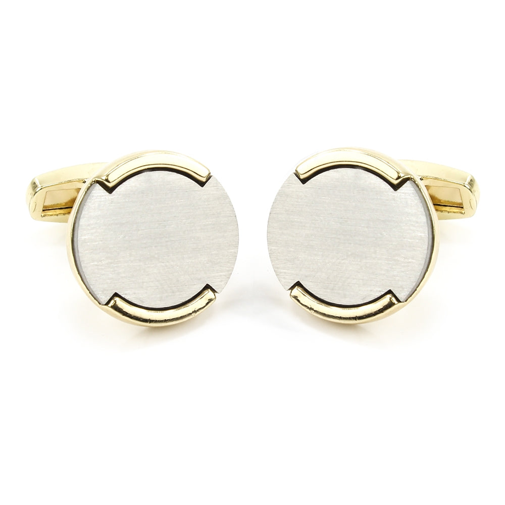 Round Silver Finish Gilt Edge Cufflinks
