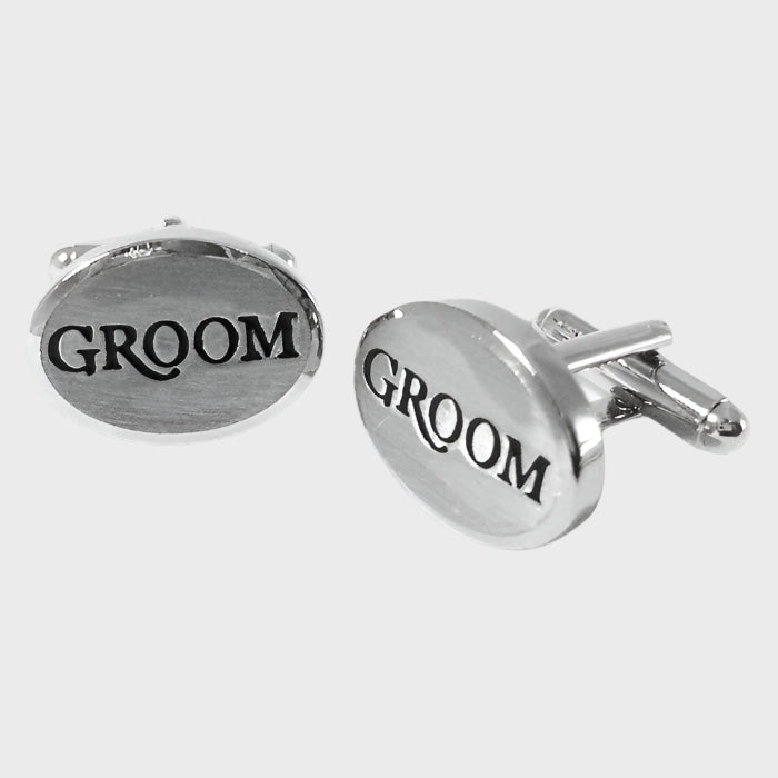 Rhodium Oval Groom Cufflinks