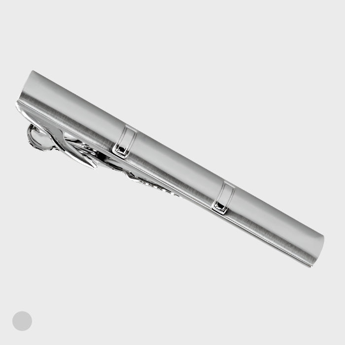 Brushed Silver Finish Shiny Striped Tie Bar