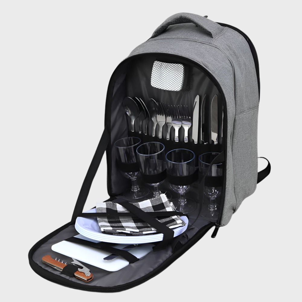 Grey Cooler Backpack with Picnic Set