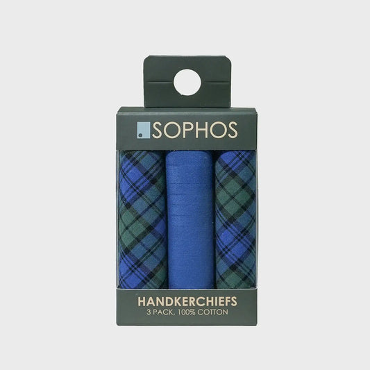 Blue & Green Tartan Handkerchiefs - Pack of 3