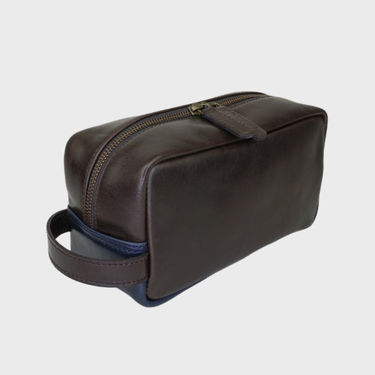 Colour-Block Leather Box Washbag