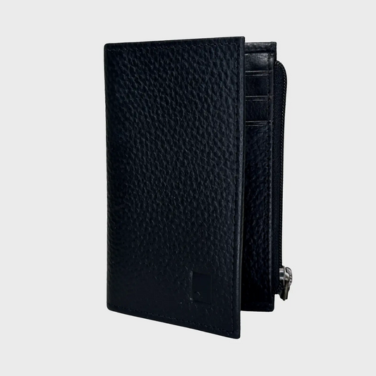 Pebble Grain Leather Bi-fold Wallet with Zip