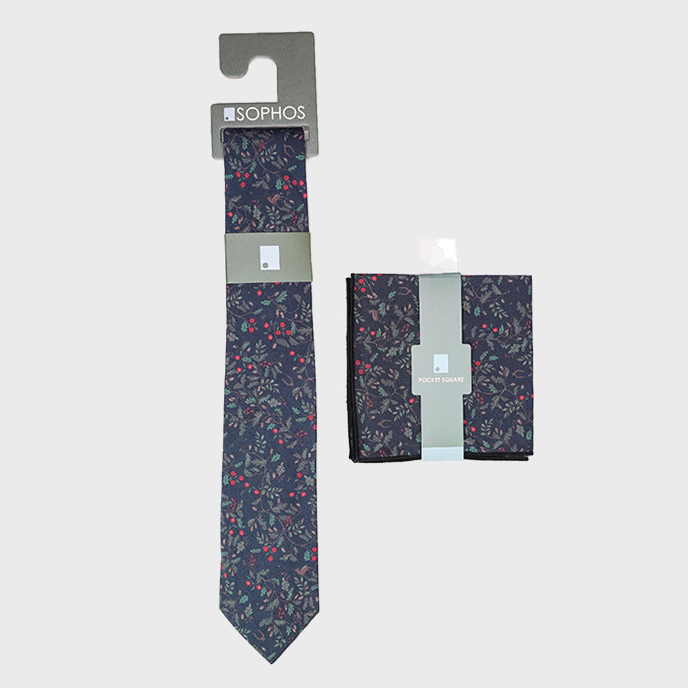 Navy Heritage Print Tie and Pocket Square Bundle