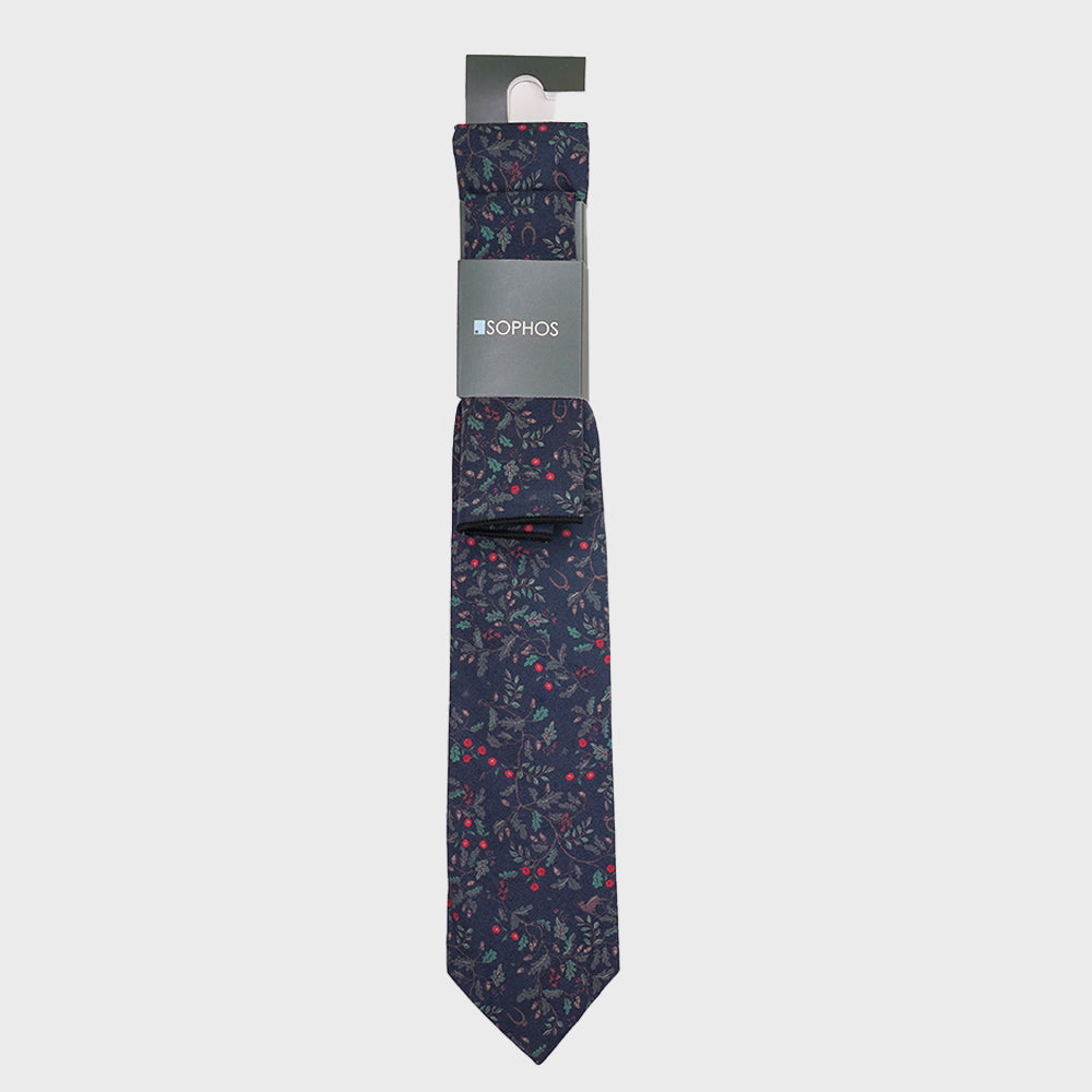 Navy Heritage Print Tie and Pocket Square Bundle