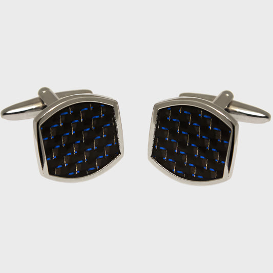 Rhodium Finish Oval Rim Carbon Fibre Cufflinks