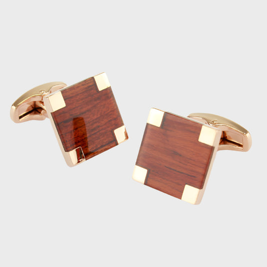 Square Rose Gold Wood Finish Cufflinks