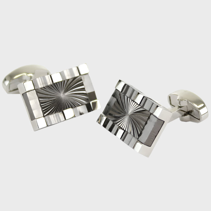 Rectangle Gunmetal and Silver Finish Centre Cufflinks