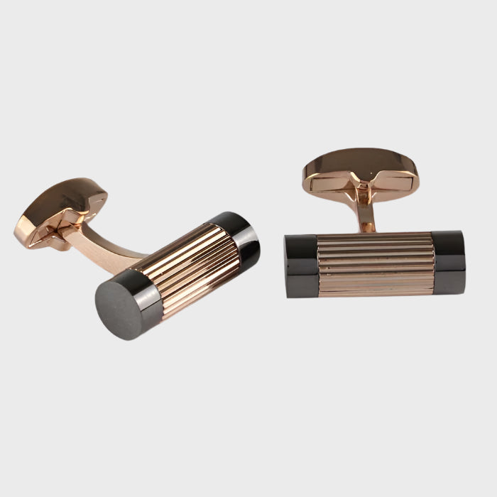 Dark Gunmetal Barrel Rose Gold Finish Cufflinks