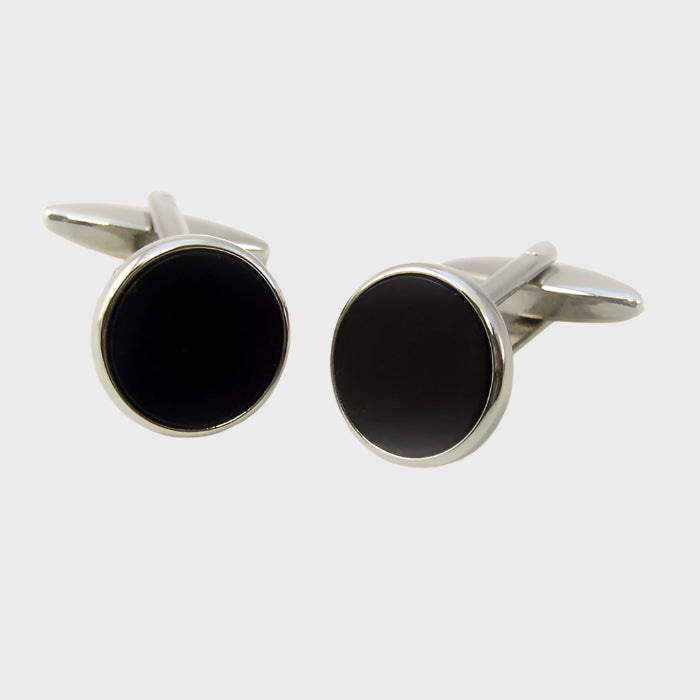 Round Rhodium and Black Finish Cufflinks