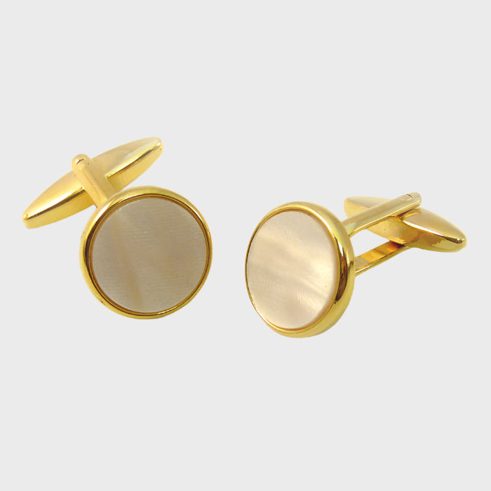 Round Gilt and White Finish Cufflinks
