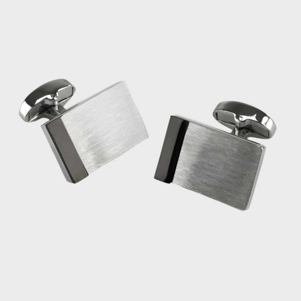 Brushed Silver Finish Rectangle Cufflinks