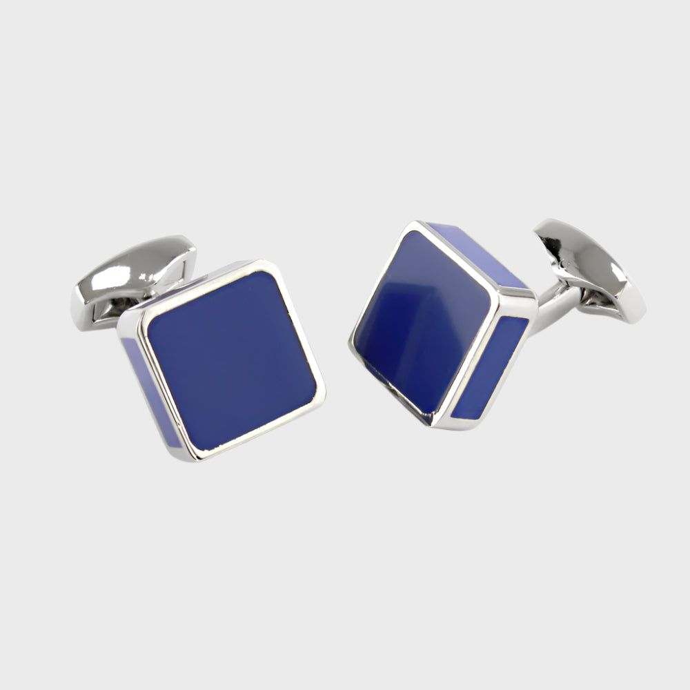 Silver Finish Blue Square Cufflinks