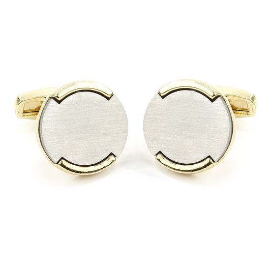 Round Silver Finish Gilt Edge Cufflinks