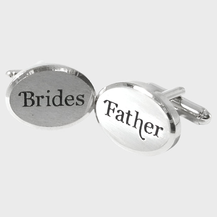 Rhodium Oval Brides Father Cufflinks