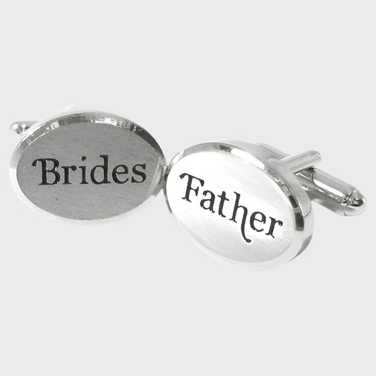 Rhodium Oval Brides Father Cufflinks