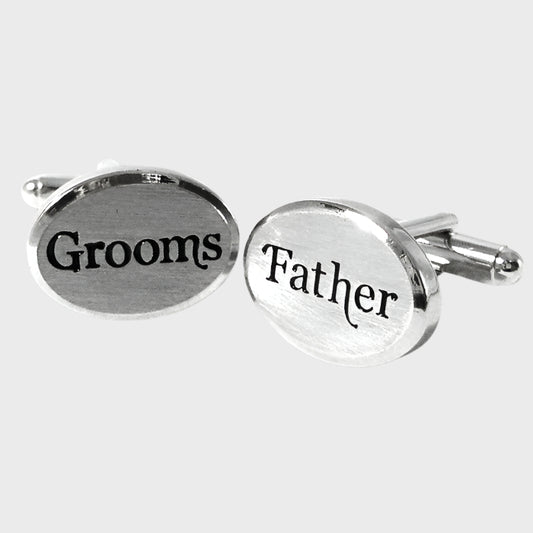 Rhodium Oval Grooms Father Cufflinks