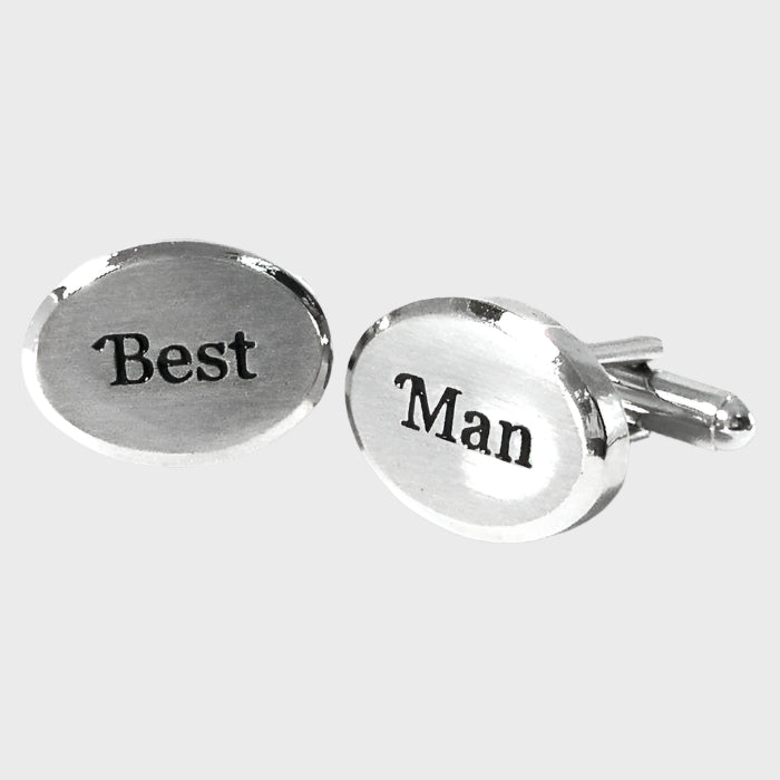 Rhodium Oval  Best Man Cufflinks