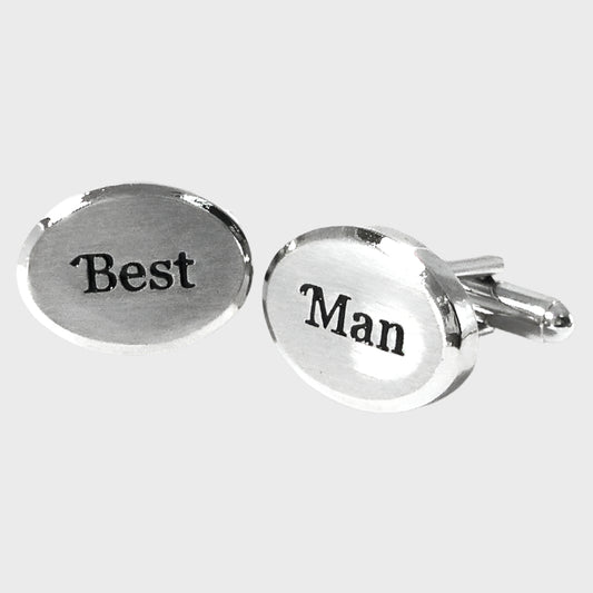 Rhodium Oval  Best Man Cufflinks