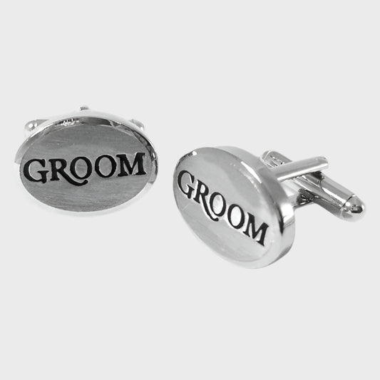 Rhodium Oval Groom Cufflinks
