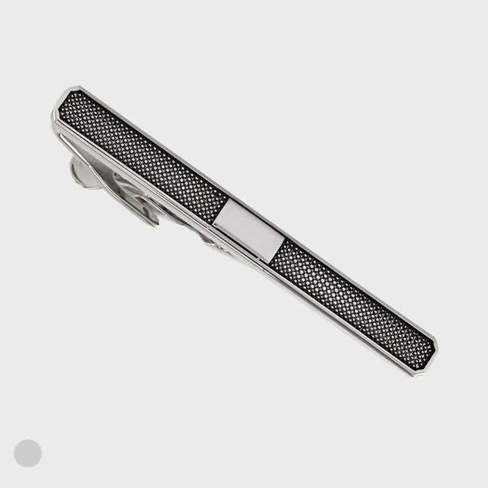 Rhodium Finish Hash Rectangle Centre Tie Bar