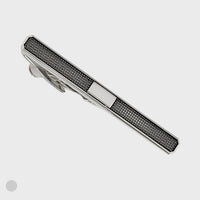 Rhodium Finish Hash Rectangle Centre Tie Bar